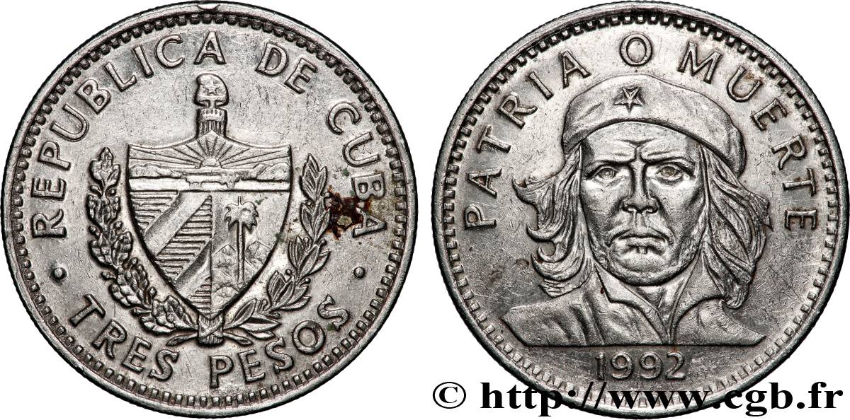 CUBA 3 Pesos Ernesto “Che” Guevara 1992  AU 