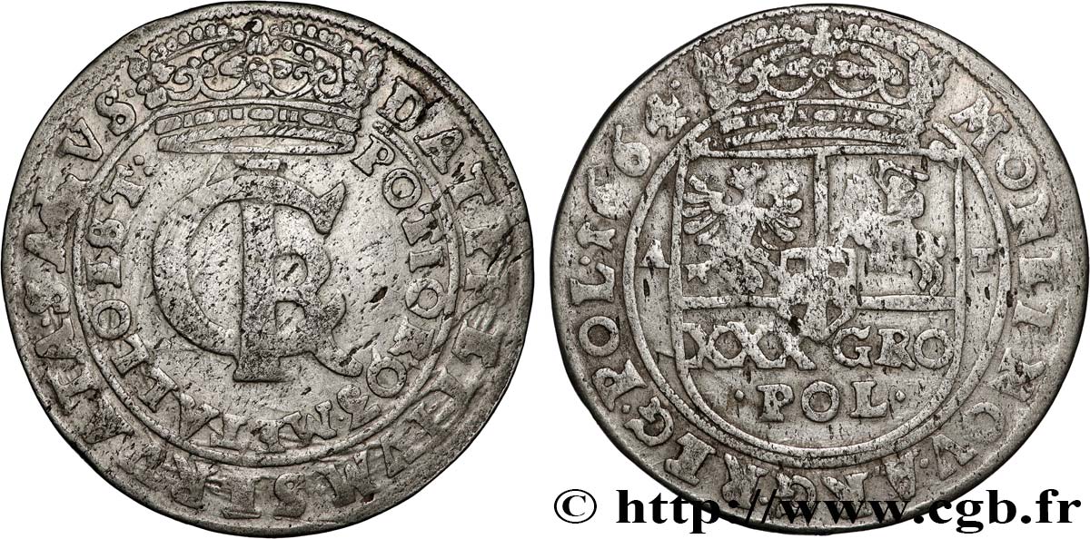 POLAND - KINGDOM OF POLAND - JOHN II CASIMIR Tympf 1664 Bidgostie VF 