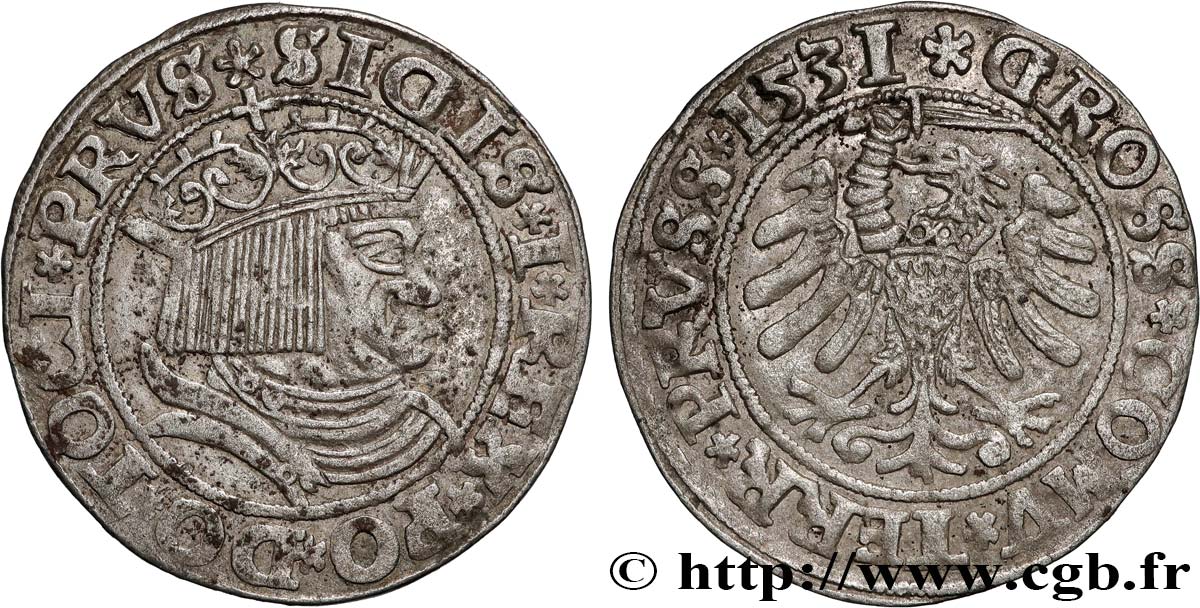 POLAND - SIGISMUND I THE OLD Gros 1531  XF 