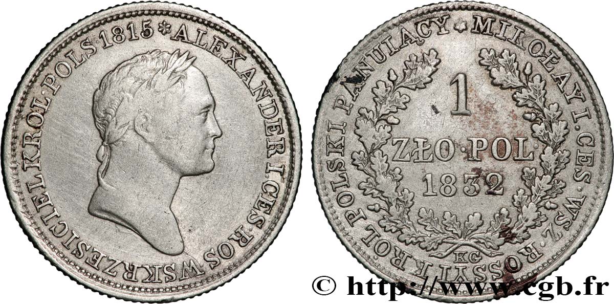 POLAND - KINGDOM OF POLAND - NICHOLAS I 1 Zloty  1832 Varsovie XF 