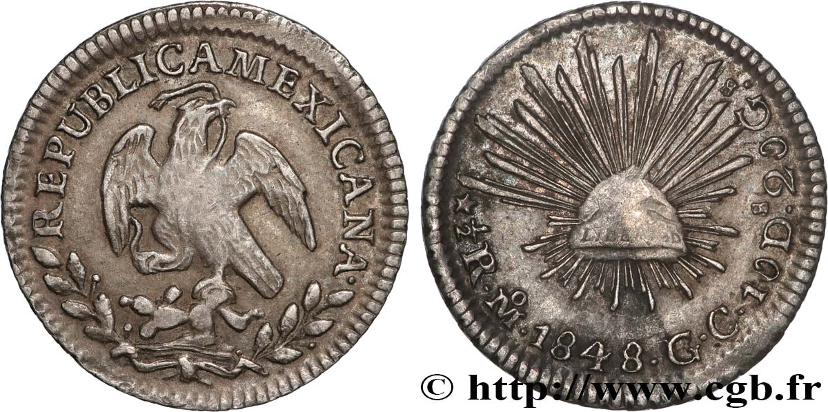 MEXICO - REPUBLIC 1/2 Real 1848 Mexico XF 