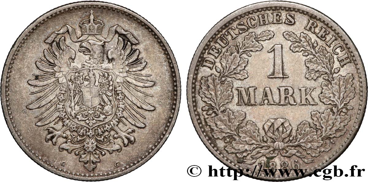 GERMANY 1 Mark, 1er type 1886 Karlsruhe AU 