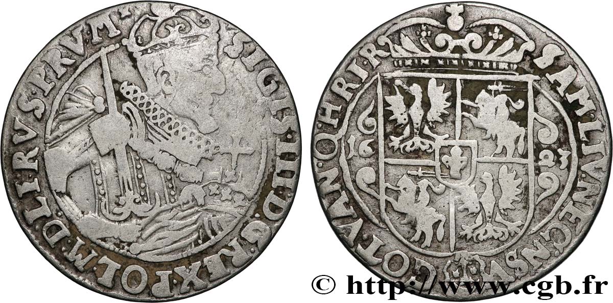 POLONIA 1/4 de thaler Sigismond III Vasa 1623 Cracovie q.BB 