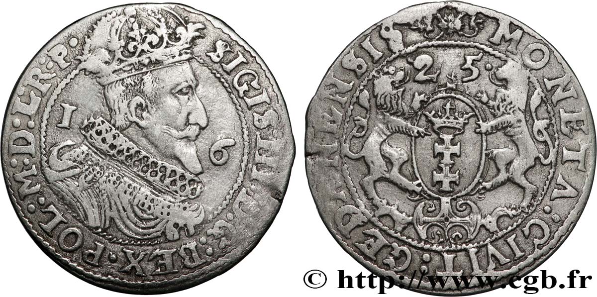POLONIA 1/4 de Thaler Sigismond III Vasa 1625 Dantzig BC+ 