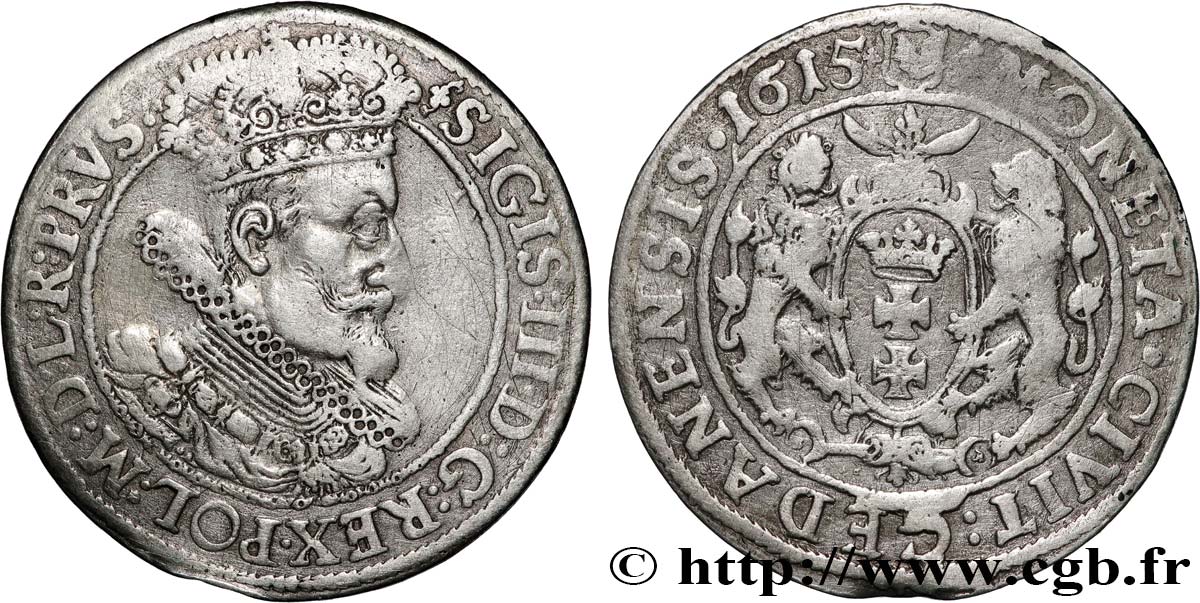 POLONIA - SIGISMONDO III VASA 1/4 Thaler ou ort koronny 1615 Dantzig q.BB 