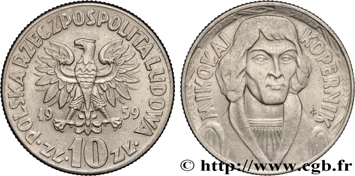 POLOGNE 10 Zlotych Nicolas Copernic 1959  SUP 