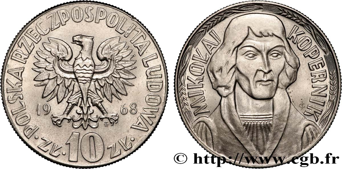 POLEN 10 Zlotych Nicolas Copernic 1968 Varsovie VZ 