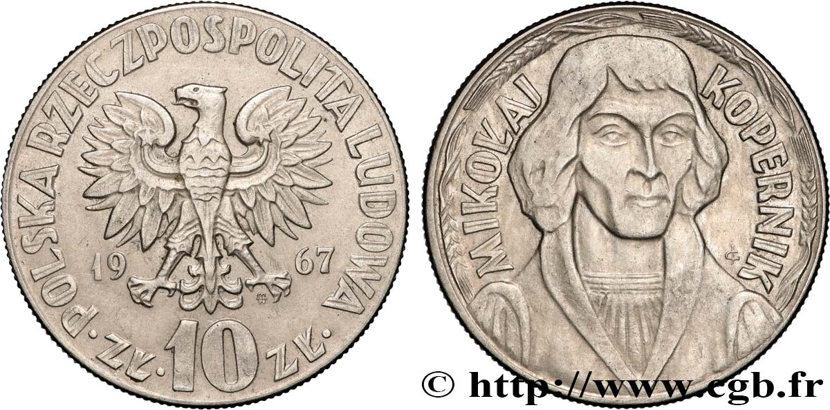 POLONIA 10 Zlotych Nicolas Copernic 1967 Varsovie EBC 