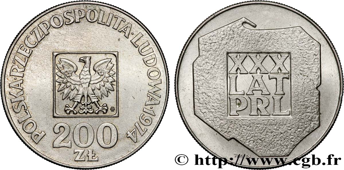 POLONIA 200 Zlotych aigle 30e anniversaire de la fondation de la république populaire 1974 Varsovie EBC 