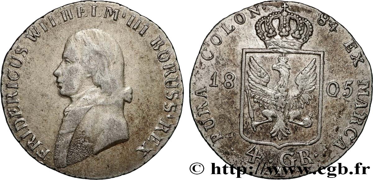 ALEMANIA - PRUSIA 1/6 Thaler (4 Groschen)  Frédéric-Guillaume III 1805 Berlin BC+ 