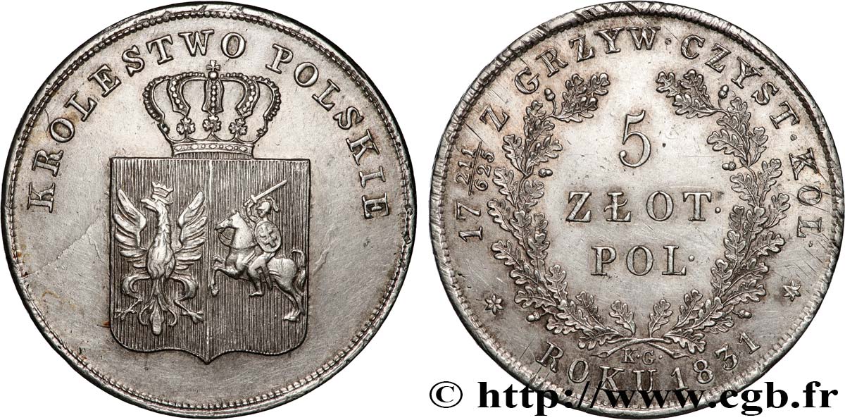 POLAND - UPRISING 5 zloty 1831 Varsovie AU 