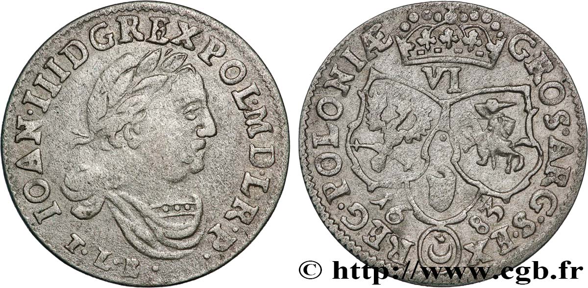 POLONIA 6 Groszy Jean III Sobiesky 1683 Cracovie BC+ 
