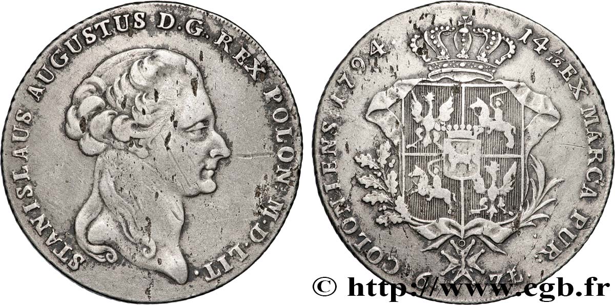 POLONIA 6 Zlotych Royaume de Pologne et du Grand-Duché de Lituanie : Roi Stanislas II Auguste  1794 Varsovie BB 