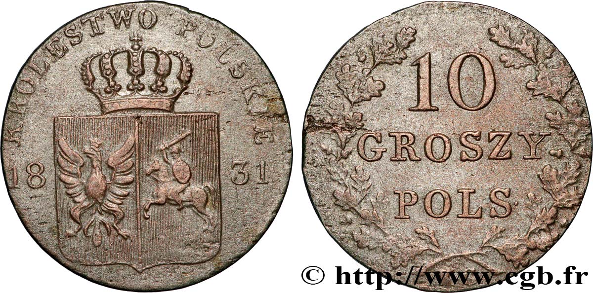 POLAND 10 Groszy monnayage révolutionnaire 1831 Varsovie VF 