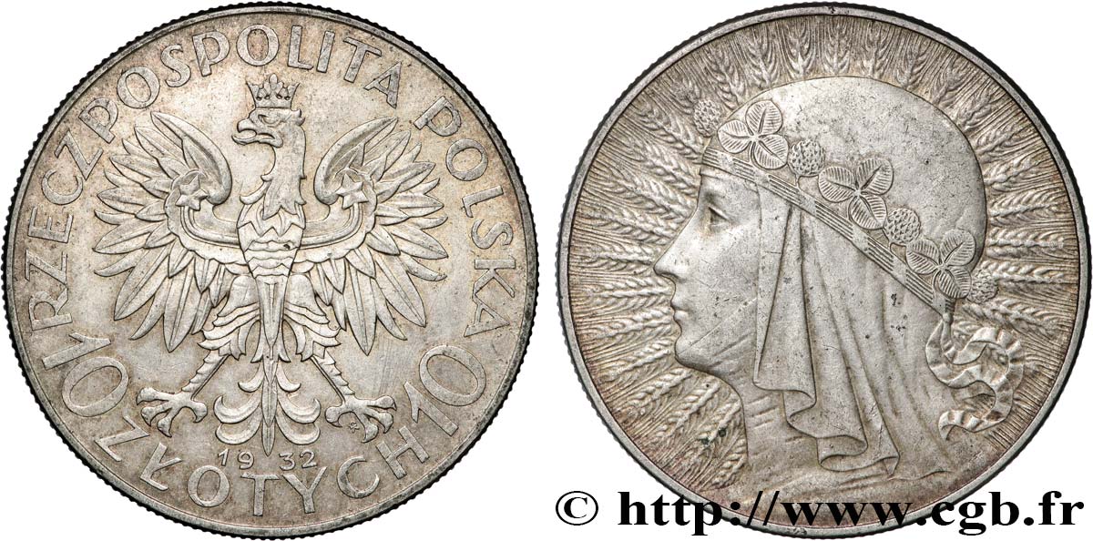 POLAND 10 Zlotych reine Jadwiga 1932 Varsovie AU 