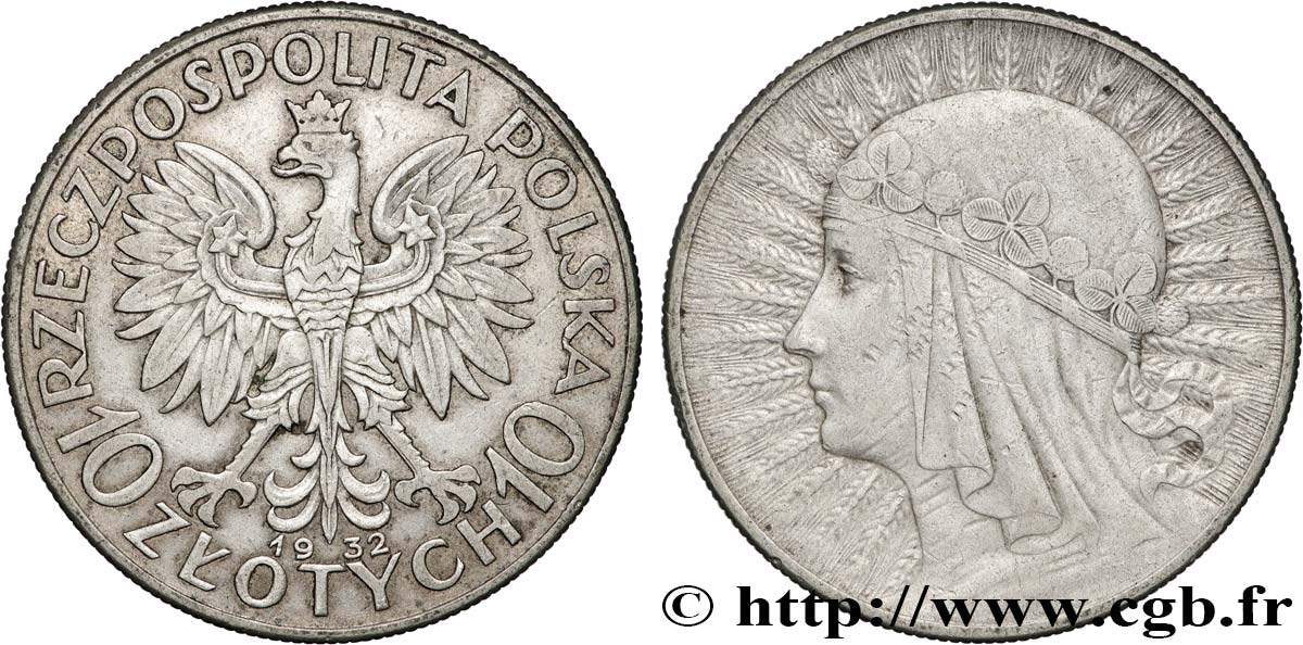 POLEN 10 Zlotych reine Jadwiga 1932 Londres SS 