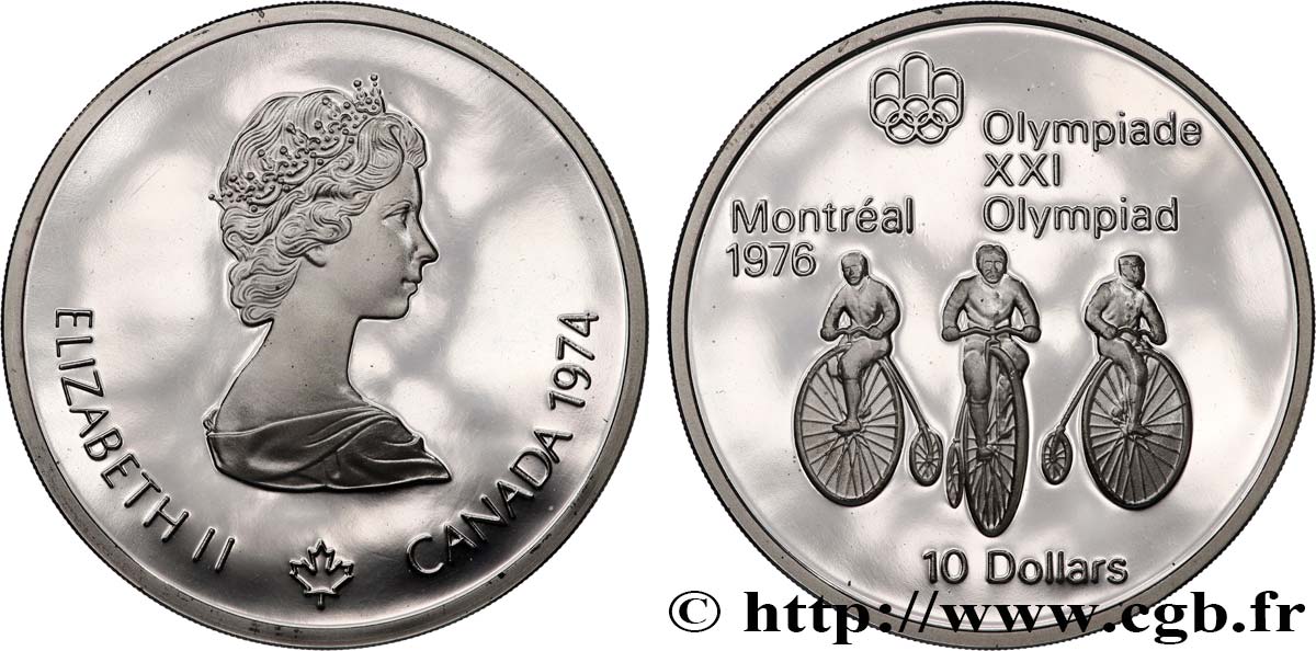 CANADA 10 Dollars Proof JO Montréal 1976 cyclisme : grand bi 1974  MS 