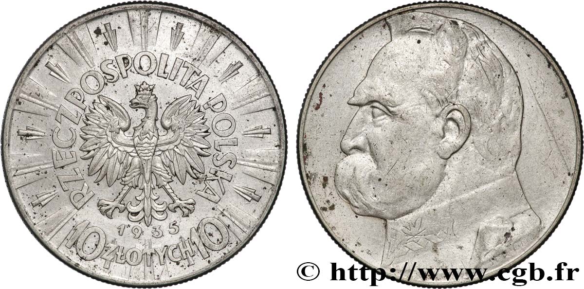 POLONIA 10 Zlotych Maréchal Pilsudski 1935 Varsovie MBC 