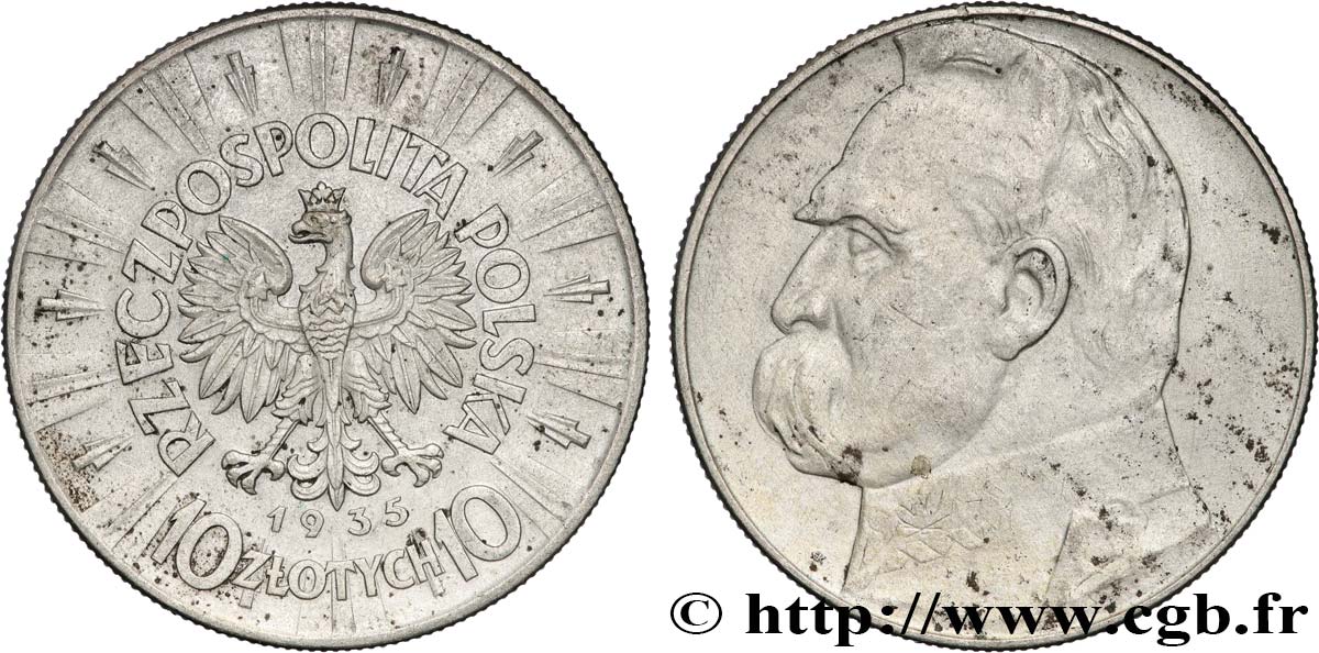 POLONIA 10 Zlotych Maréchal Pilsudski 1935 Varsovie MBC 