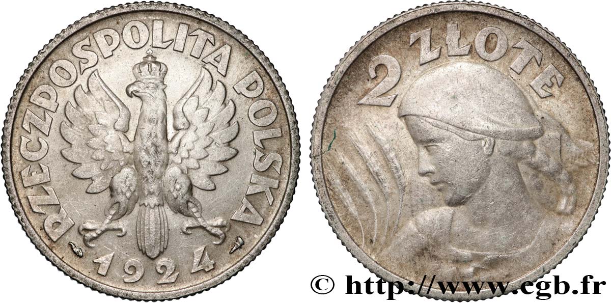 POLONIA 2 Zlote 1924 Paris MBC+ 