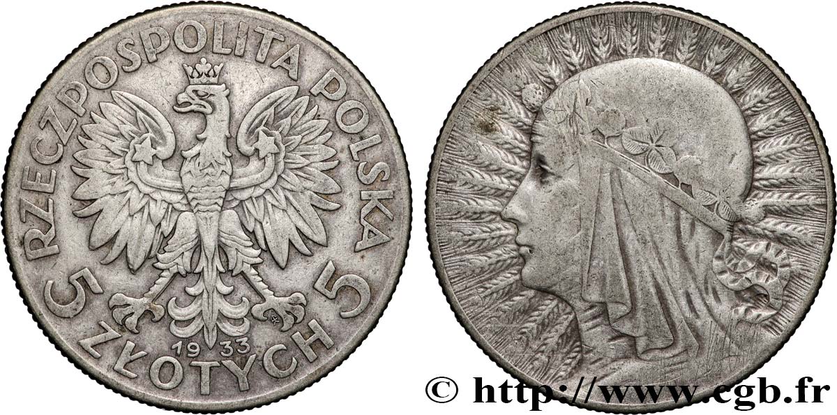 POLONIA 5 Zlotych reine Jadwiga 1933 Varsovie MBC 