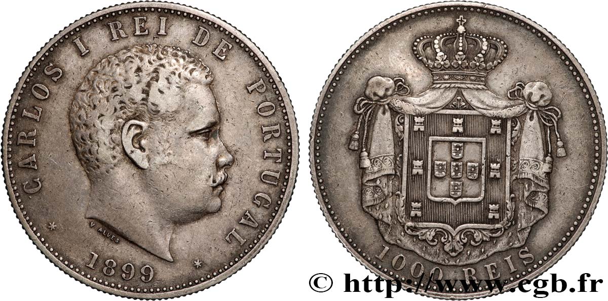 PORTUGAL - ROYAUME DU PORTUGAL - CHARLES Ier 1000 Reis  1899  TTB 