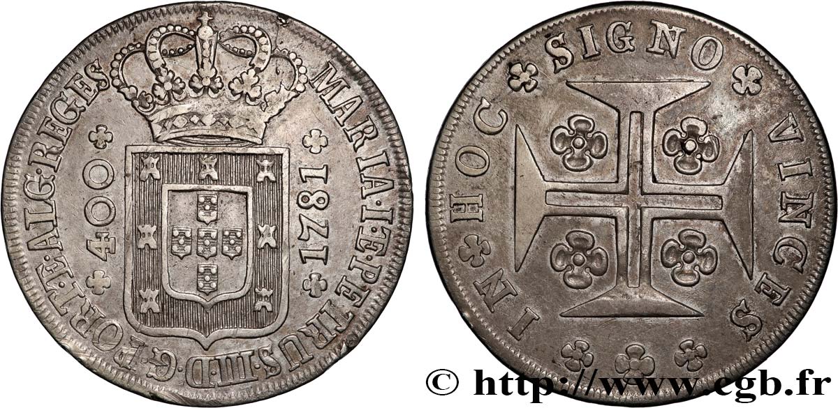 PORTUGAL 400 Réis Marie et Pierre III 1781  MBC+ 