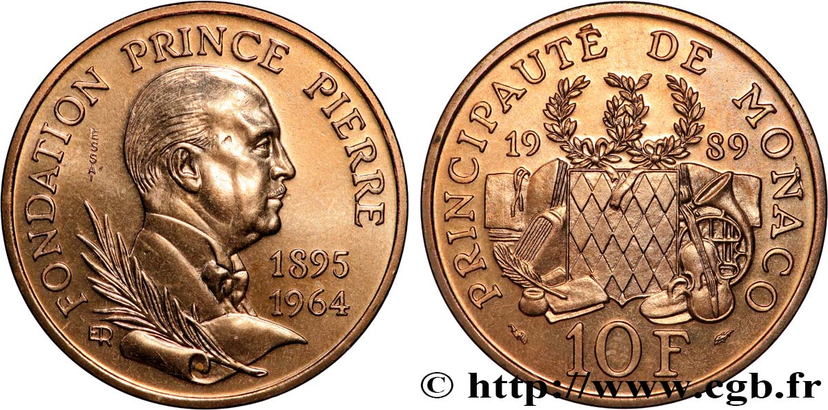 MONACO - PRINCIPATO DI MONACO - RANIERI III Essai 10 Francs 25e anniversaire de la mort du prince Pierre 1989 Paris MS 