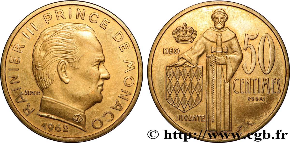 MONACO Essai de 50 Centimes Rainier III 1962 Paris SPL 