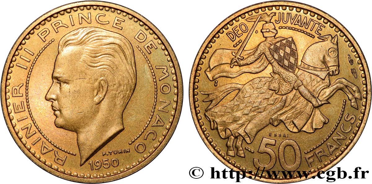 MONACO Essai de 50 Francs prince Rainier III 1950 Paris MS 