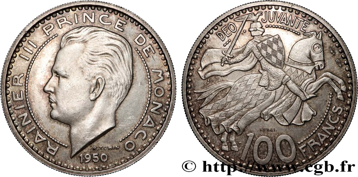 MÓNACO - PRINCIPADO DE MÓNACO - RANIERO III Essai de 100 Francs 1950 Paris SC 