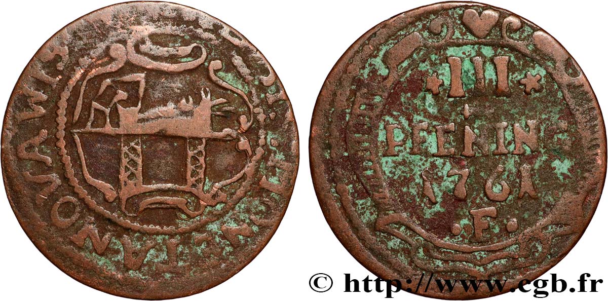 GERMANY - WISMAR III Pfening 1761 Wismar VF 
