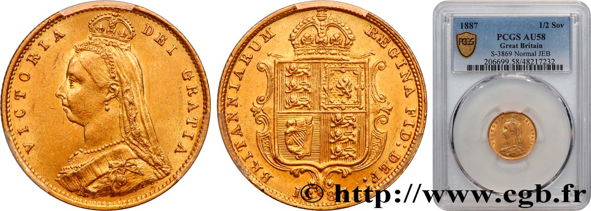 UNITED KINGDOM 1/2 Souverain Victoria “buste du jubilé” 1887 Londres AU58 PCGS