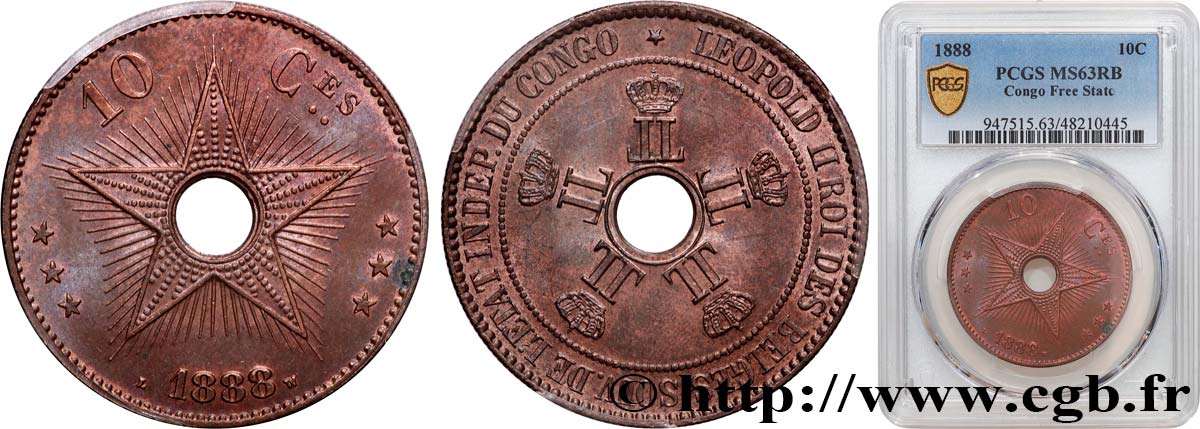 KONGO-FREISTAAT 10 Centimes 1888  fST63 PCGS