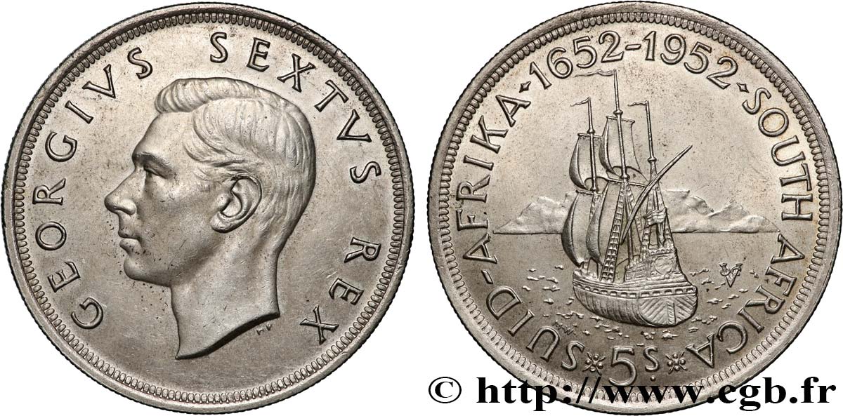 SOUTH AFRICA 5 Shillings 300e anniversaire fondation de la ville du Cap 1952 Pretoria AU 