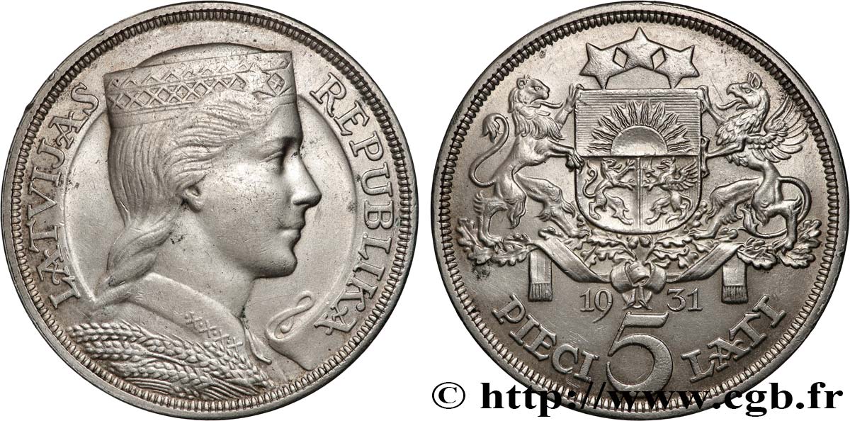 LATVIA 5 Lati 1931  AU 