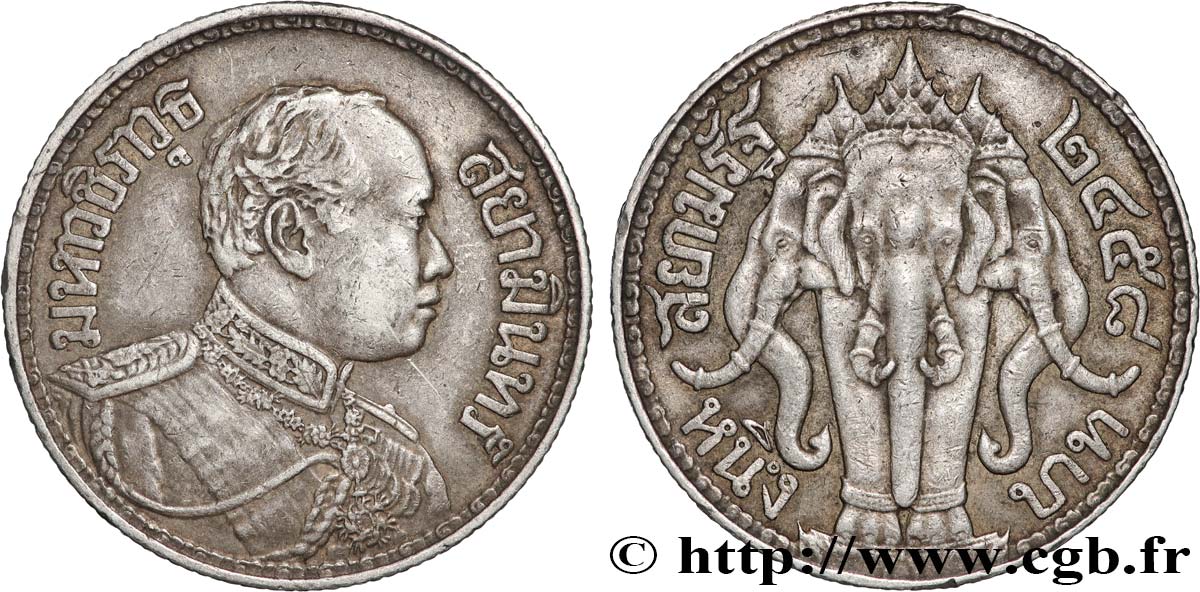 THAILAND 1 Baht roi Rama VI Phra Maha Vajrajudh BE2458 (1915)  XF 