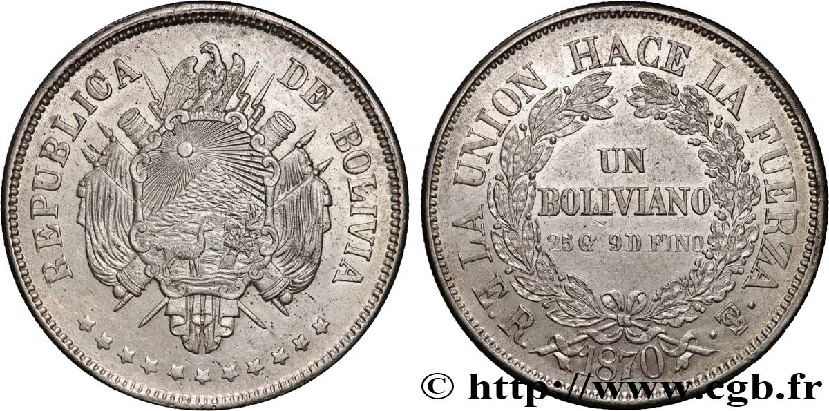 BOLIVIA 1 Boliviano 1870 Potosi AU 