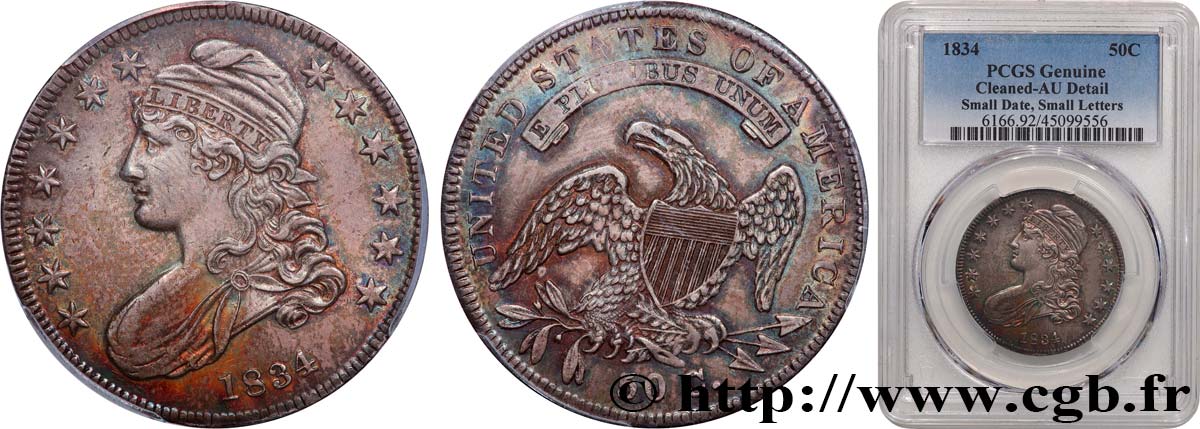 ÉTATS-UNIS D AMÉRIQUE 50 Cents (1/2 Dollar) type “Capped Bust” 1834 Philadelphie VZ PCGS