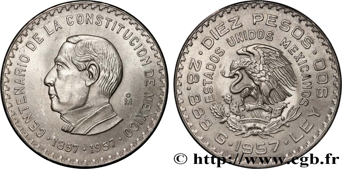 MEXIQUE 10 Pesos Centenaire de la Constitution 1957 Mexico SUP 