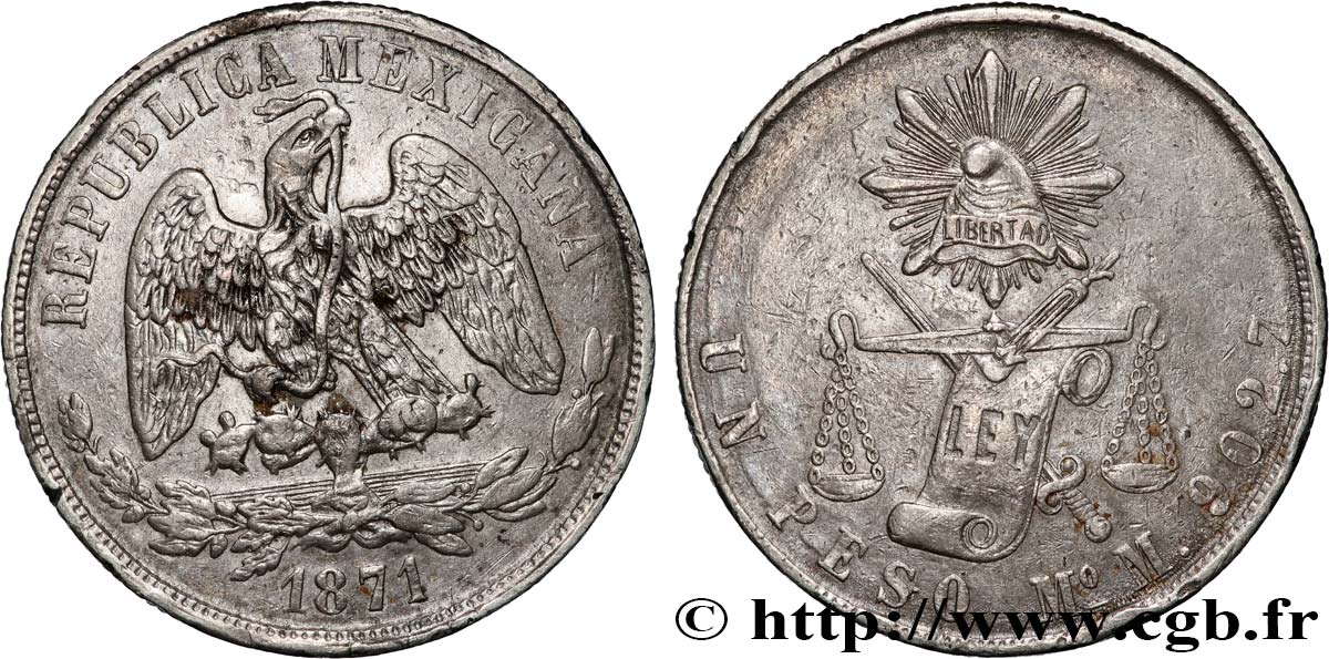 MEXIQUE 1 Peso aigle 1871 Mexico TTB 