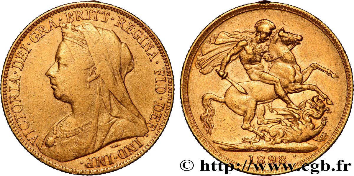 INVESTMENT GOLD 1 Souverain Victoria “Old Head” 1898 Londres SS 