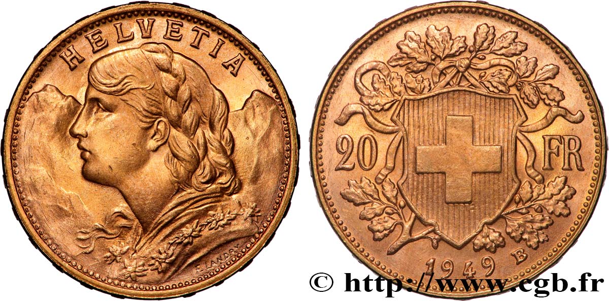 INVESTMENT GOLD 20 Francs or  Vreneli  1949 Berne AU 