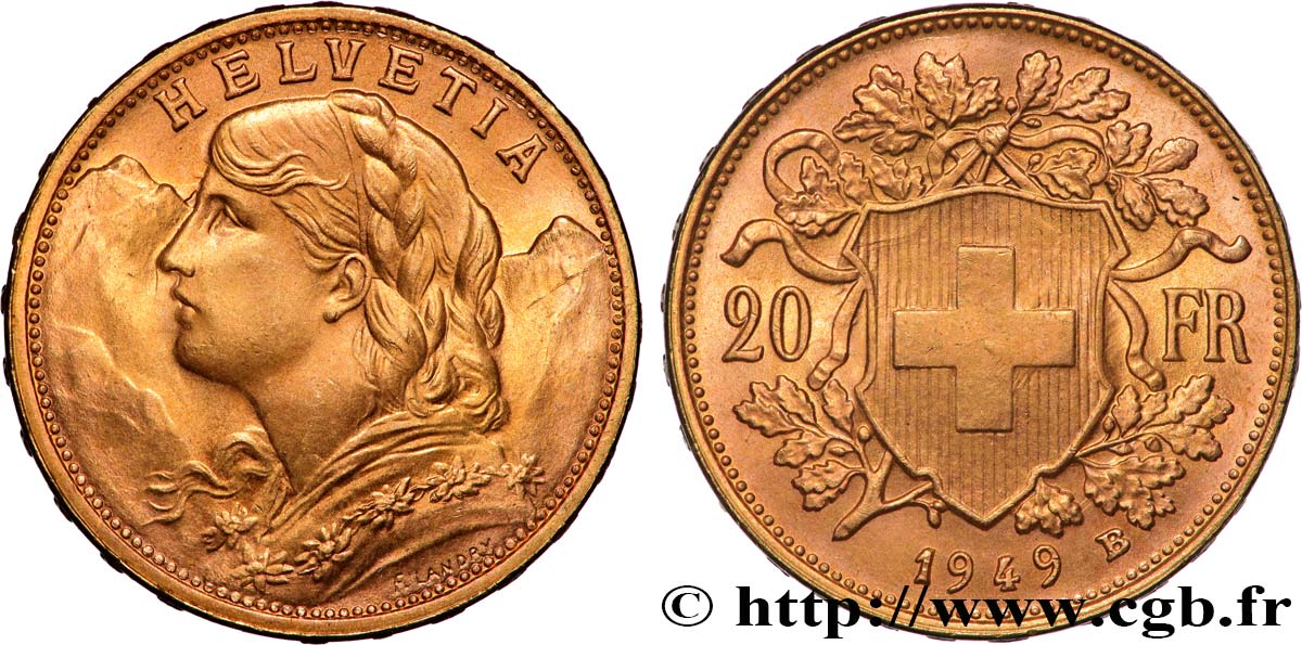INVESTMENT GOLD 20 Francs or  Vreneli  1949 Berne SPL 