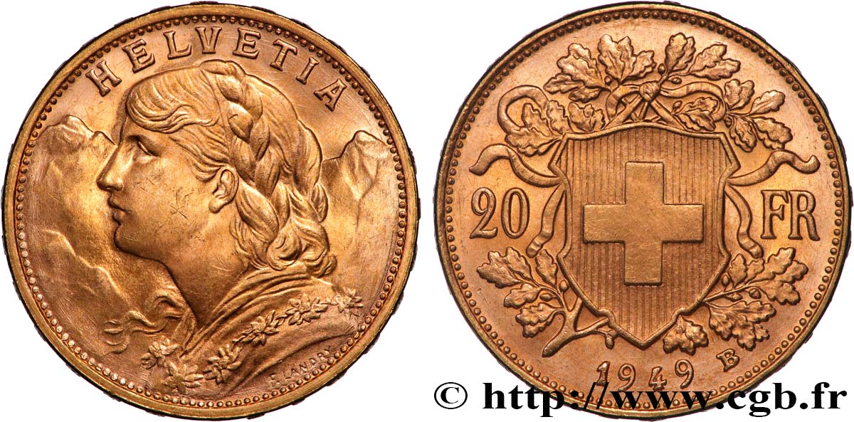 INVESTMENT GOLD 20 Francs or  Vreneli  1949 Berne VZ 