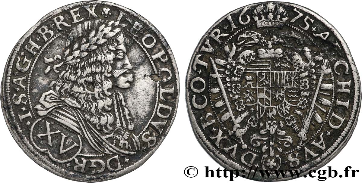GERMANY - HOLY ROMAN EMPIRE - LEOPOLD I (Leopold Ignaz Joseph Balthasar Felician) 15 Kreuzer 1675 Vienne XF 