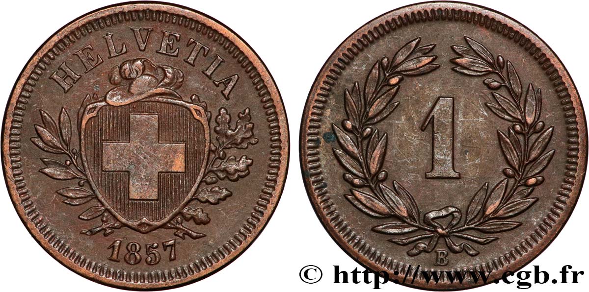 SWITZERLAND 1 Centime (Rappen) 1857 Berne AU 