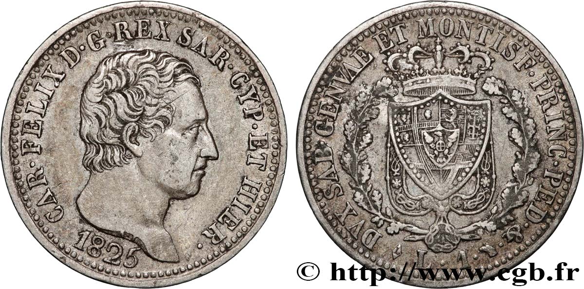 ITALIE - ROYAUME DE SARDAIGNE - CHARLES-FÉLIX 1 Lire  1825 Turin TTB 