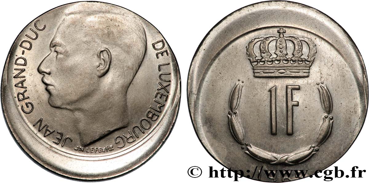 LUXEMBURGO 1 Franc Grand-Duc Jean, frappe décentrée 1966  SC 