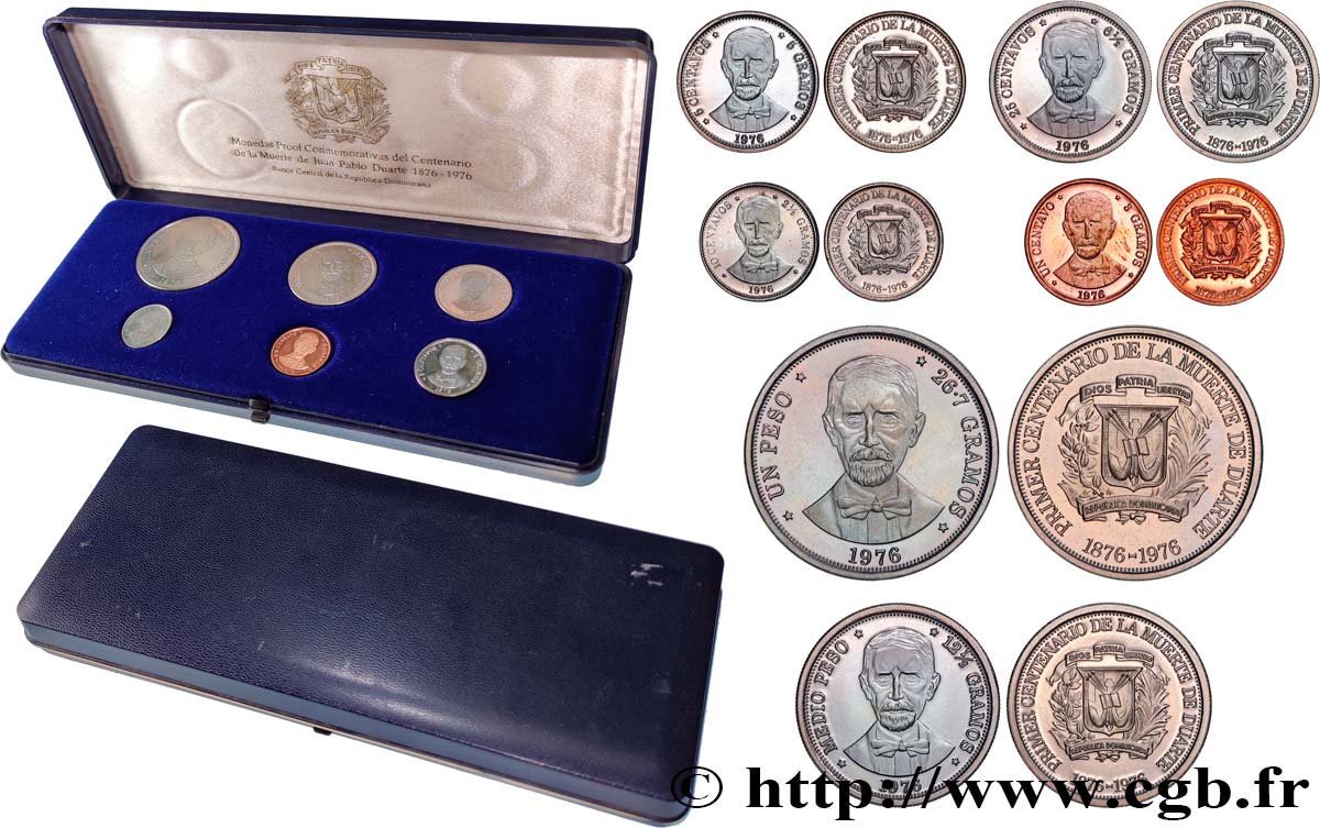 DOMINICAN REPUBLIC Coffret Proof 6 monnaies Juan Pablo Duarte 1976  MS 